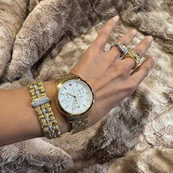 Michele Uptown 38mm Gold-Tone Chronograph Watch | Swiss Movement | Diamonds - Picture 9 of 13